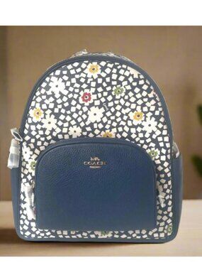 Coach Court Floral Large Backpack CBM23 Blue Leather School Office Bag